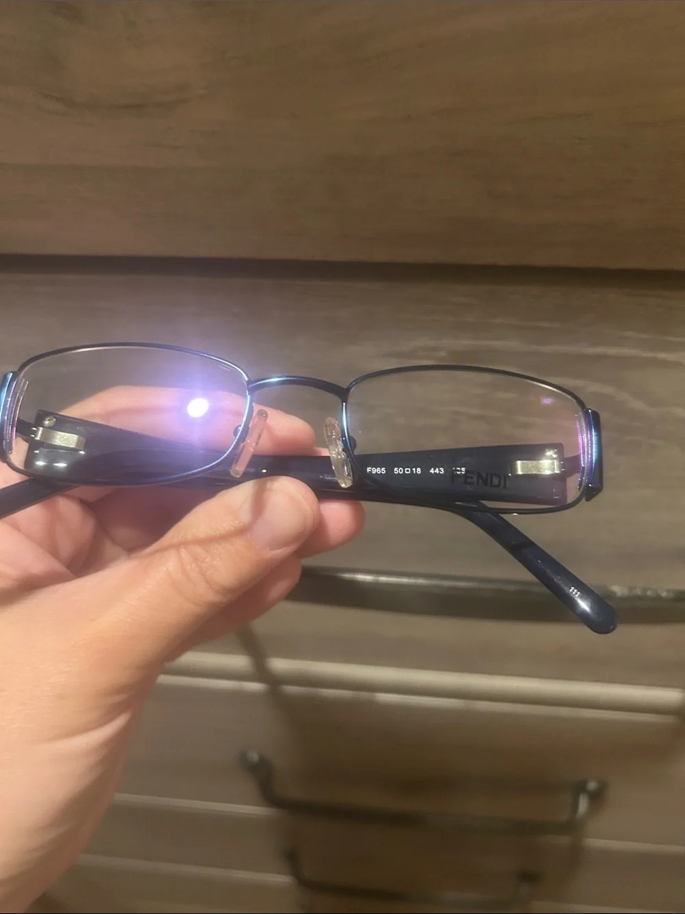 Fendi Navy Rectangular Metal Rim Eyeglasses